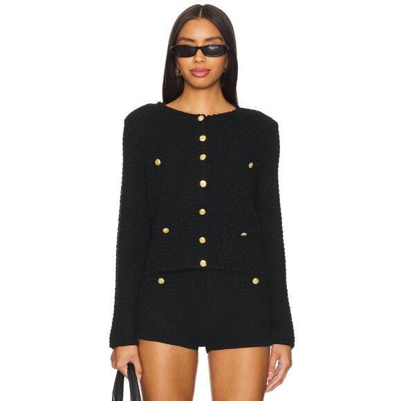 MAJORELLE Evaline Cardigan in Black Knit Pockets - Picture 2 of 5